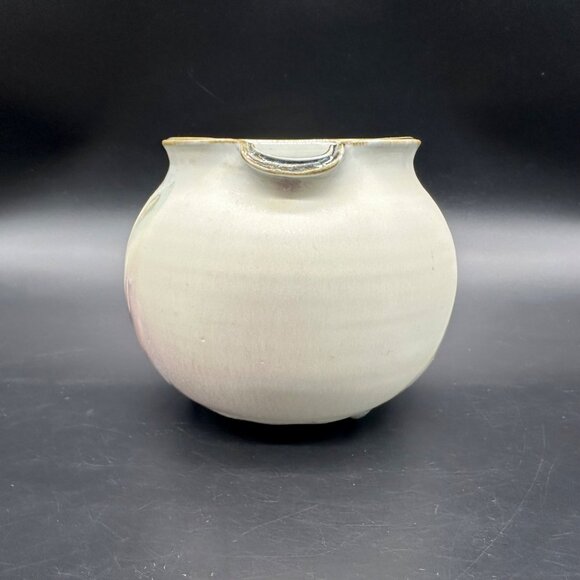 Vintage Art Pottery Pitcher Jug Pastel Purple Abstract Signed Planter Squatty - Picture 5 of 12